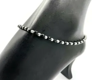 925 Sterling Silver Black Beads Anklet - #92
