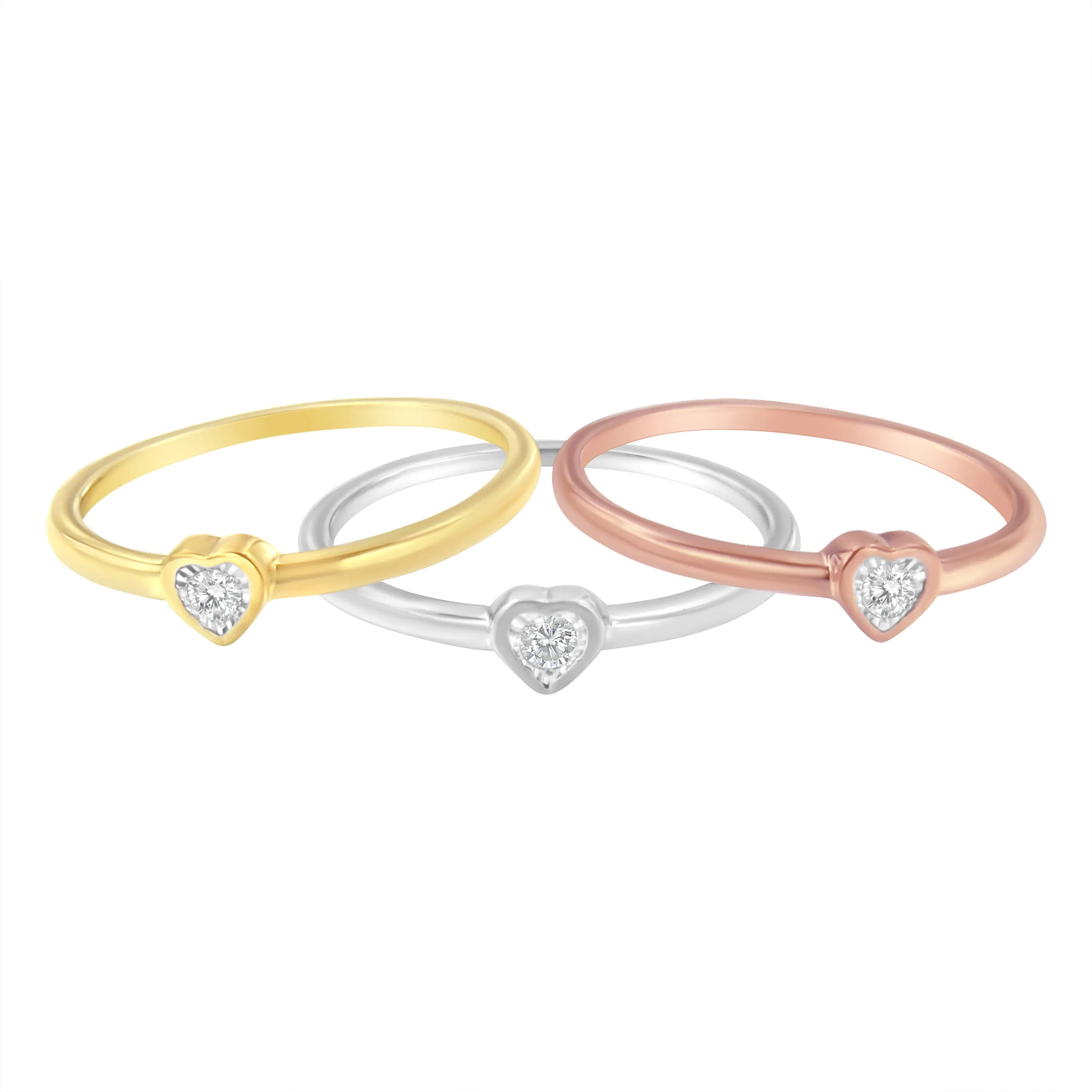 .925 Sterling Silver Diamond Heart Shaped Stackable Promise Ring Set