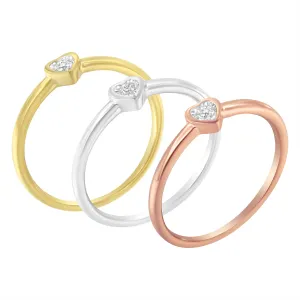 .925 Sterling Silver Diamond Heart Shaped Stackable Promise Ring Set