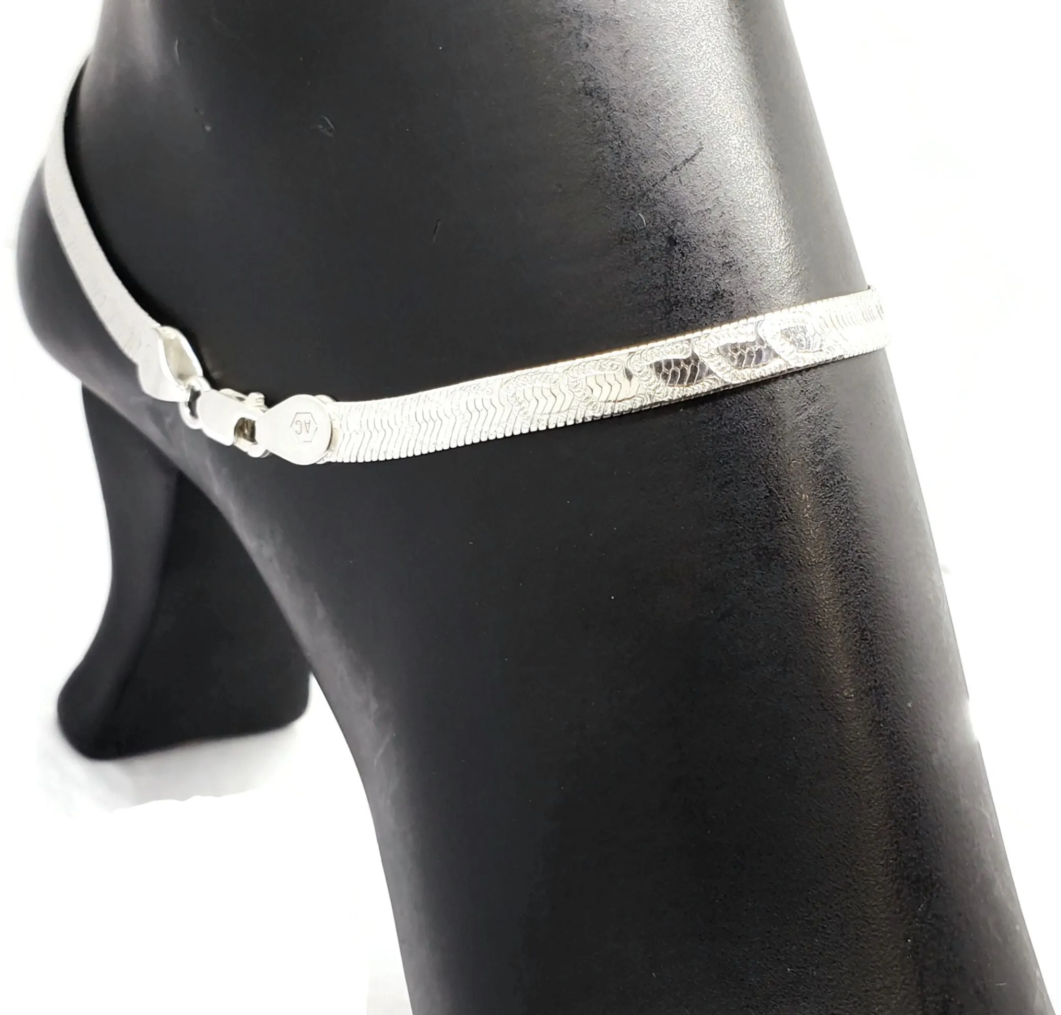925 Sterling Silver Flat Design Anklet - #31