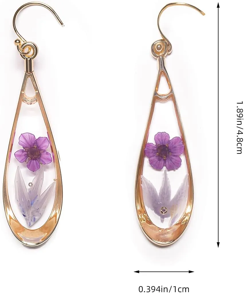 925 Sterling Silver Handmade Pressed Flower Earrings – Elegant Hypoallergenic Dangle Jewelry, Eternal Gift with Boxes