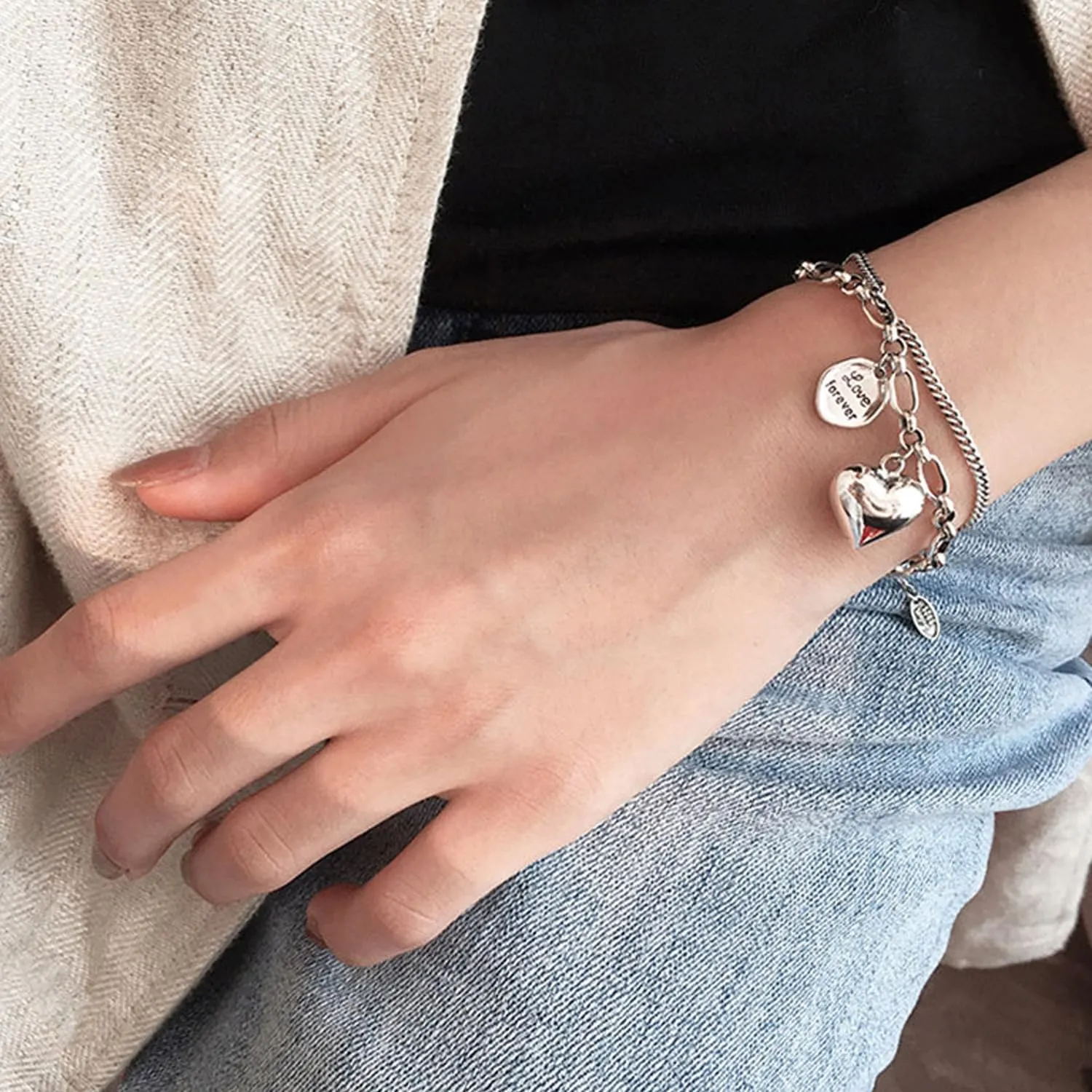 925 Sterling Silver Link Chain Bracelet for Women Handmade Layered Adjustable Sterling Silver Bracelets Bangles Jewelry Gifts