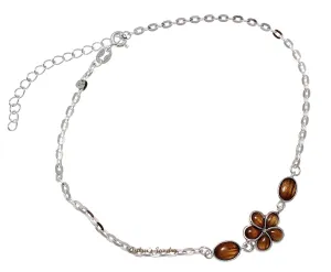 925 Sterling Silver Rhodium Hawaiian Genuine Koa Wood Plumeria Flower Anklet 9" 