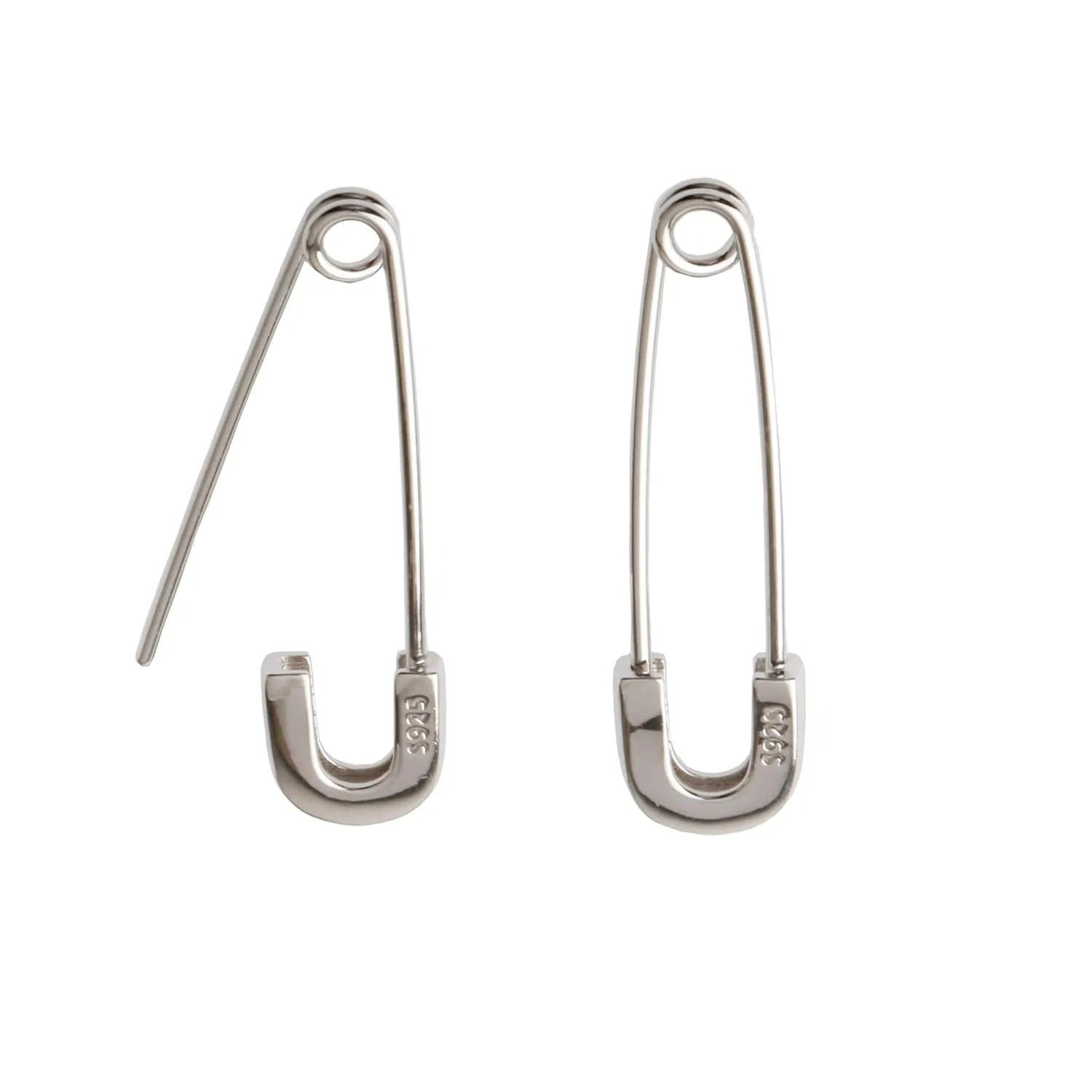925 Sterling Silver Safety Pin Earrings Unisex Punk Open Hoops Threader Earrings