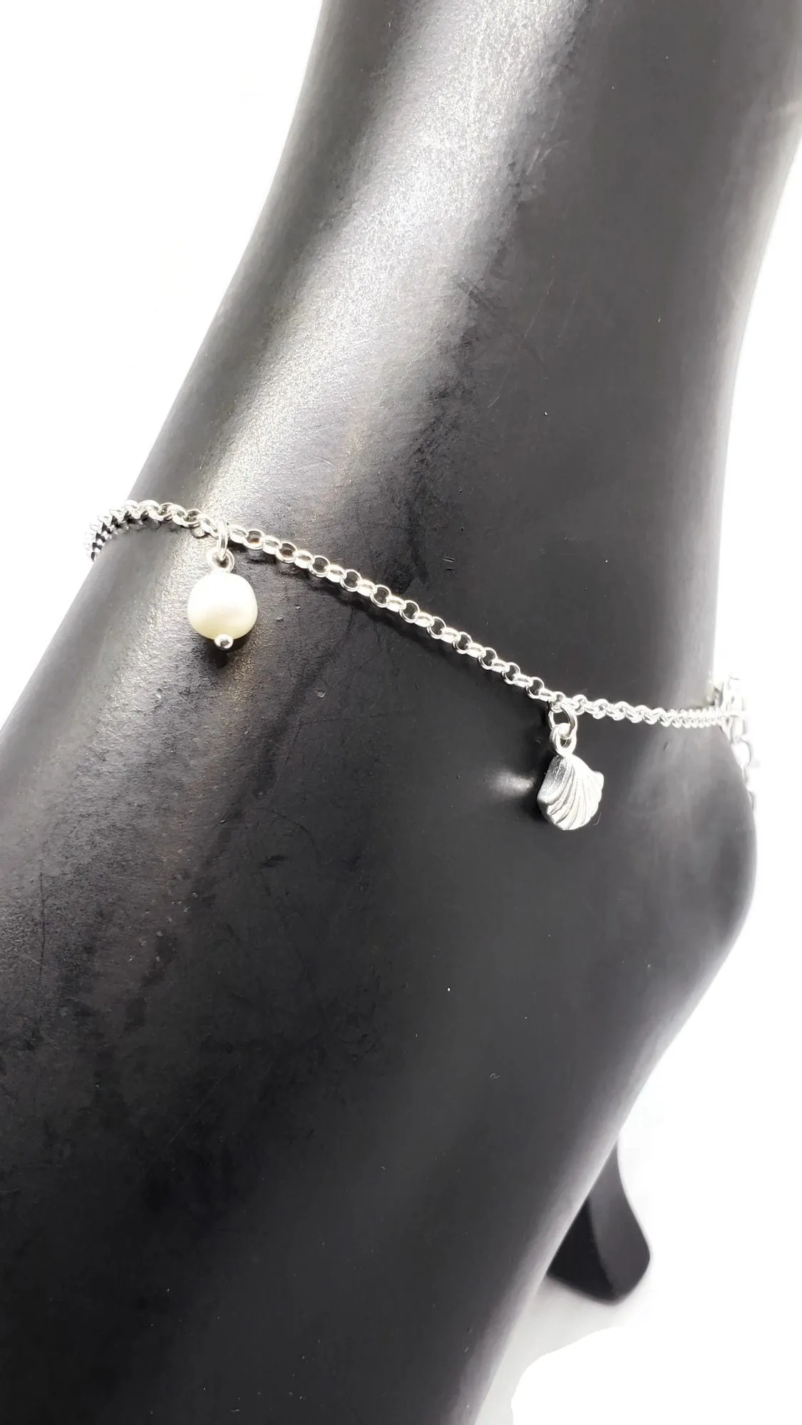 925 Sterling Silver While Pearl Anklet - #32