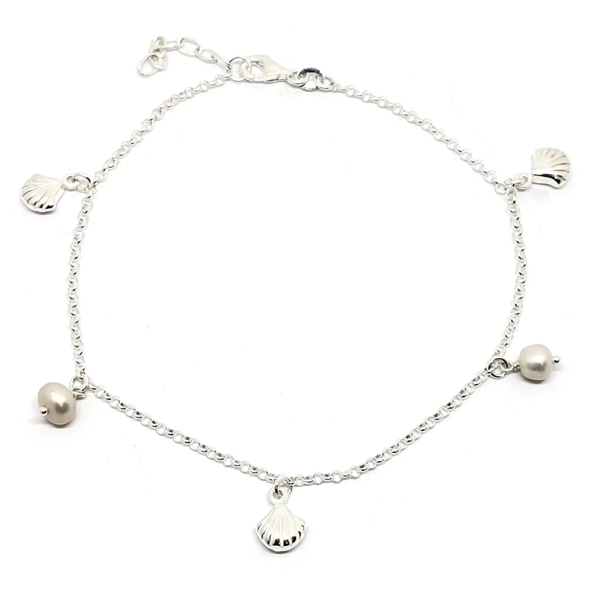 925 Sterling Silver While Pearl Anklet - #32