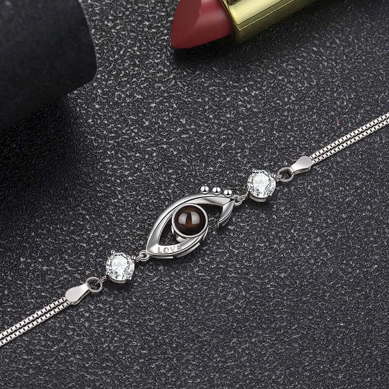 Divine Favor Modern Marvel 925 Sterling Silver LOVE Eye with Diamonds Felicity Bracelet with Picture Inside