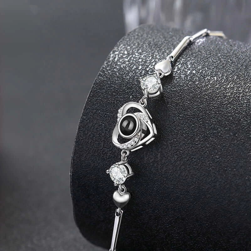 925 Sterling Silver Personalized Heart Felicity Bracelet with Picture Inside Quick Sight