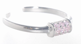 925 Sterling Silver Toe Ring Pink CZ Cubic Zirconia Cluster Rectangular Form Shimmer Look