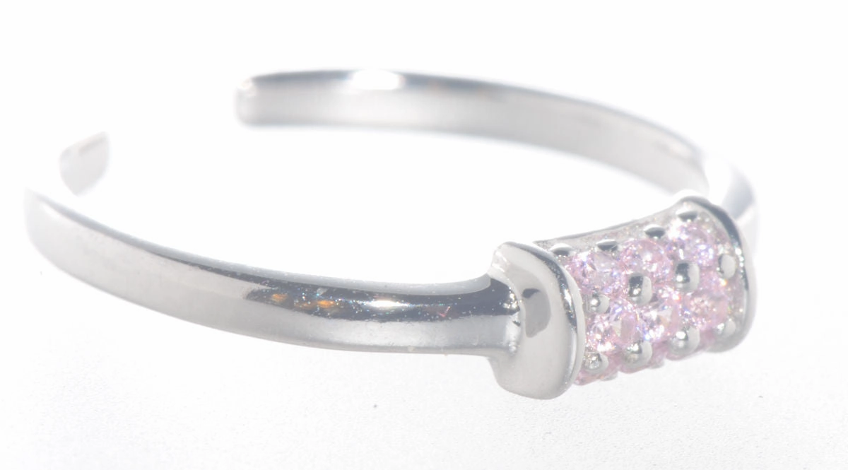 925 Sterling Silver Toe Ring Pink CZ Cubic Zirconia Cluster Rectangular Form Shimmer Look