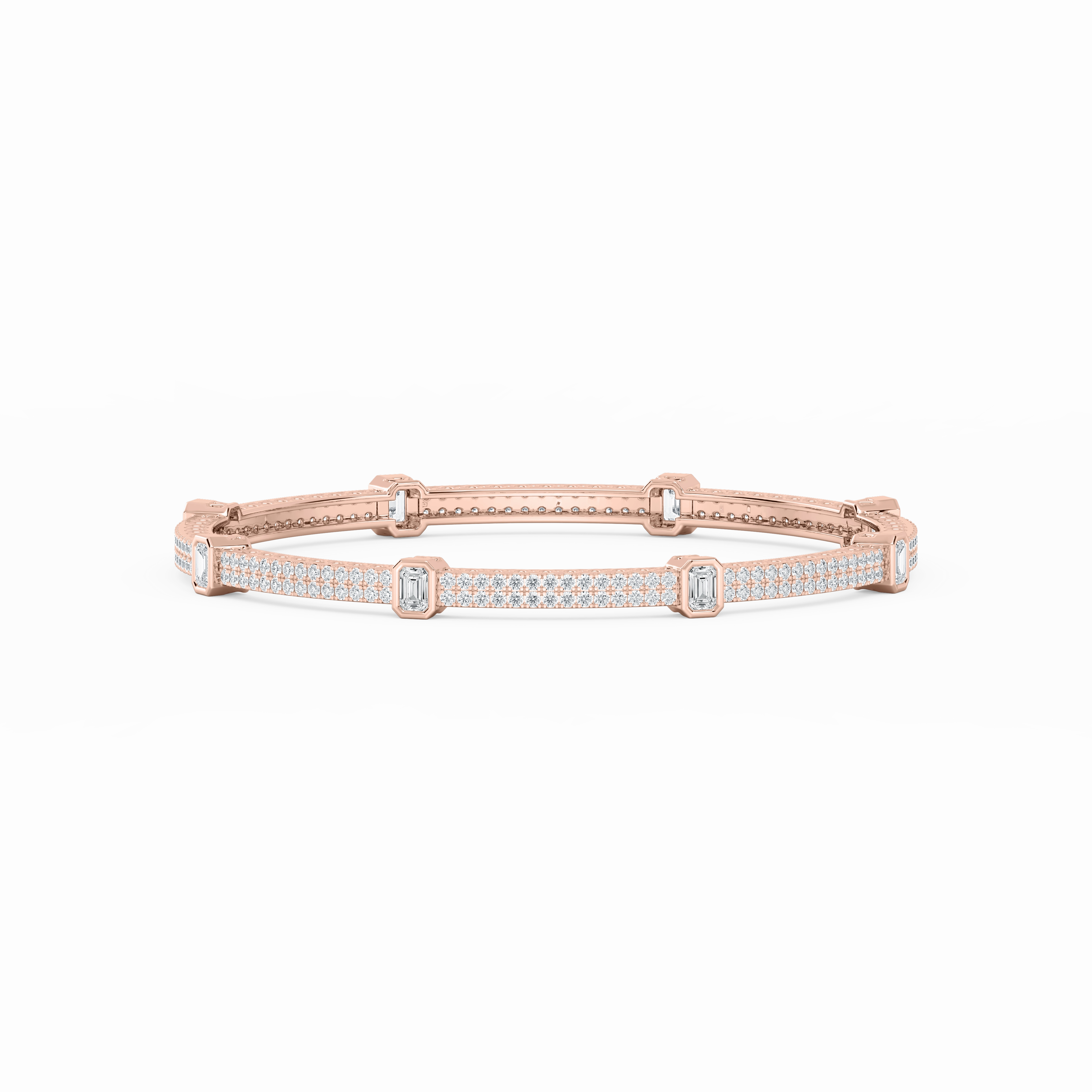 Trusted Companion 9 ctw Emerald and Round Lab Grown Diamond Double Row Station Bangle Bracelet  - 7.25 Inches