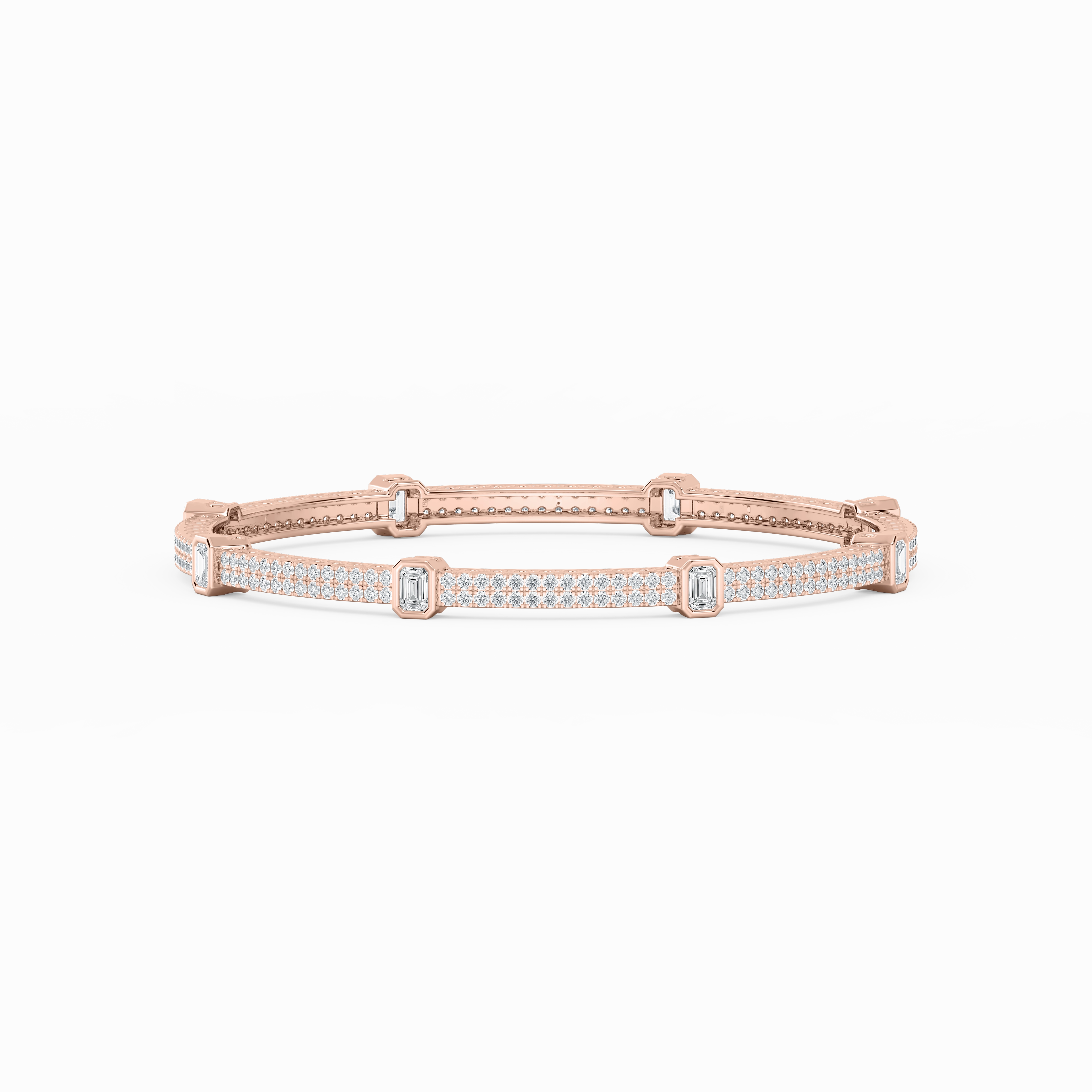 Finest Craft 9 ctw Emerald and Round Lab Grown Diamond Double Row Station Bangle Bracelet  - 7.25 Inches