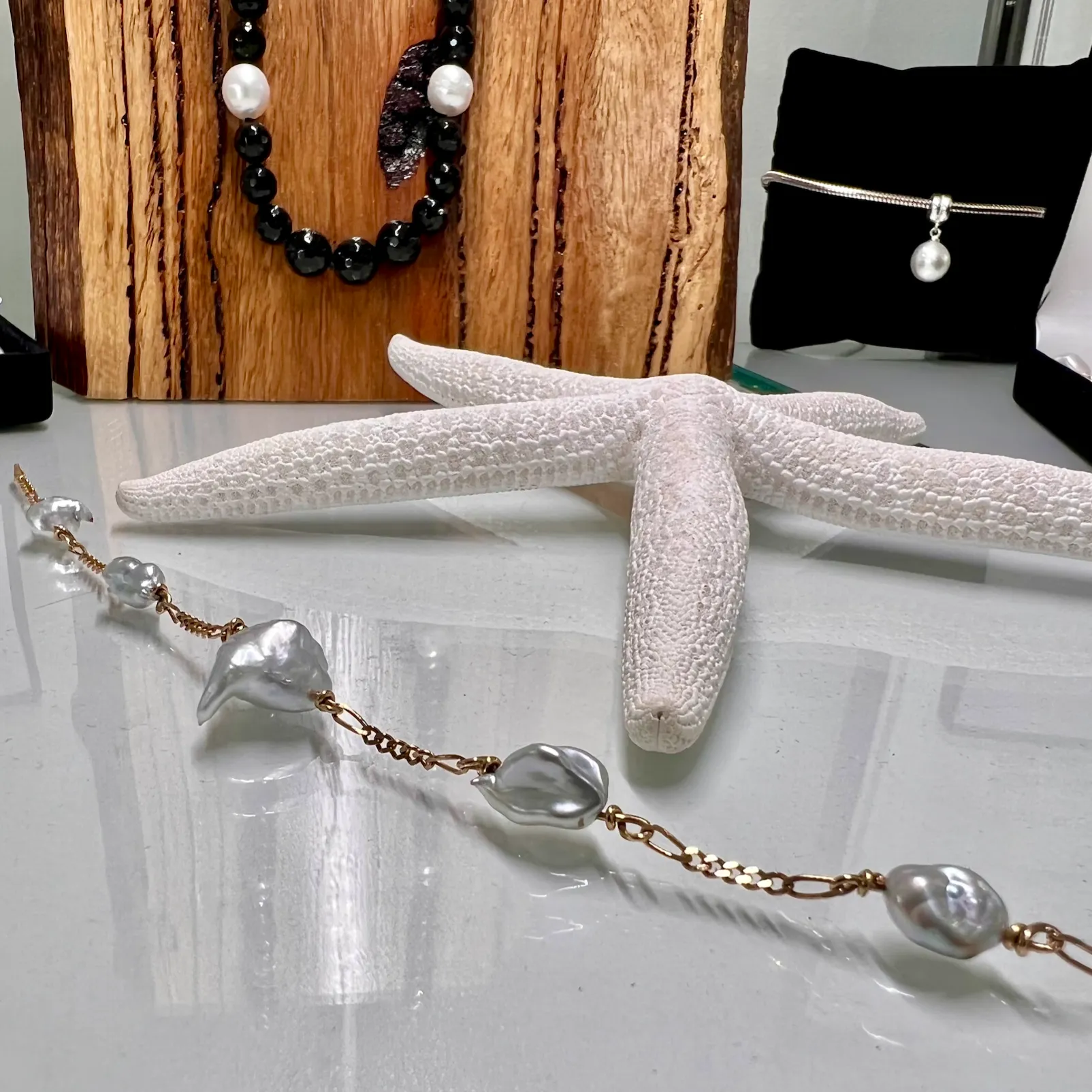 9ct Gold Chain and Keshi Pearl Bracelet