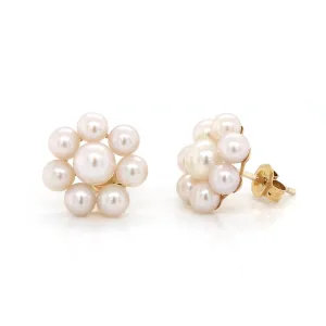 9ct Gold Cultured Pearl Cluster Earrings