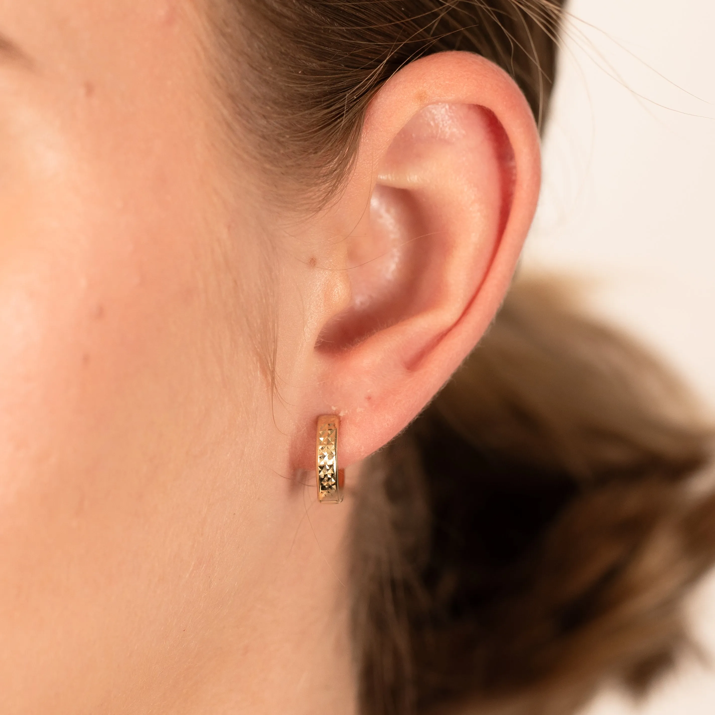 9ct Yellow Gold Textured Fancy Hoop Earring