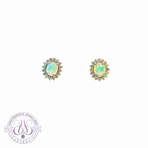 9kt White Gold pair of Opal and Diamond cluster earrings