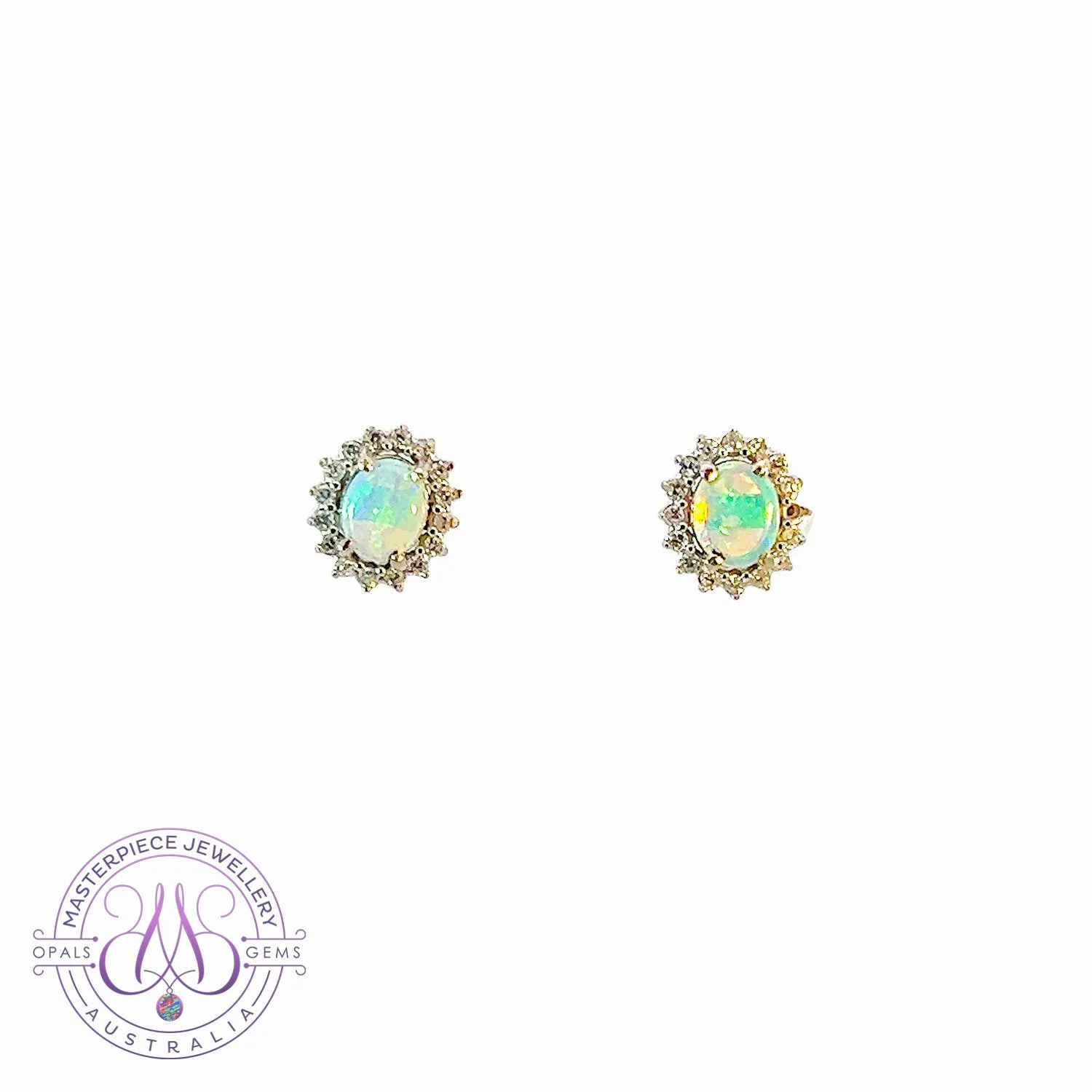 9kt White Gold pair of Opal and Diamond cluster earrings