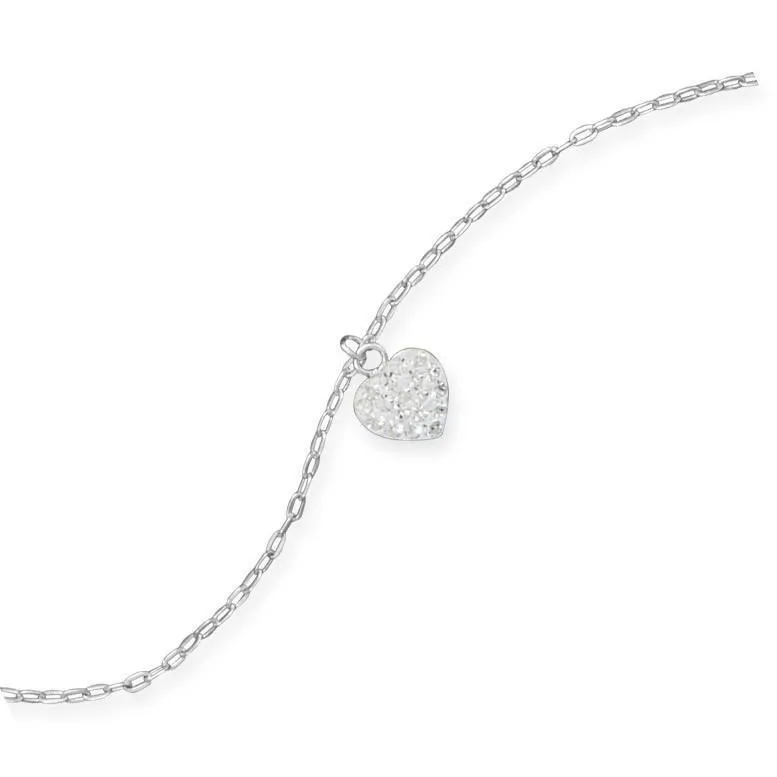 9"   1" Crystal Heart Charm Anklet
