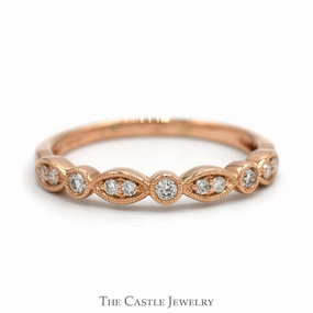 Hand Finished Ready Made .10cttw Round Diamond Stackable Band with Alternating Round and Marquise Shape in 10k Rose Gold