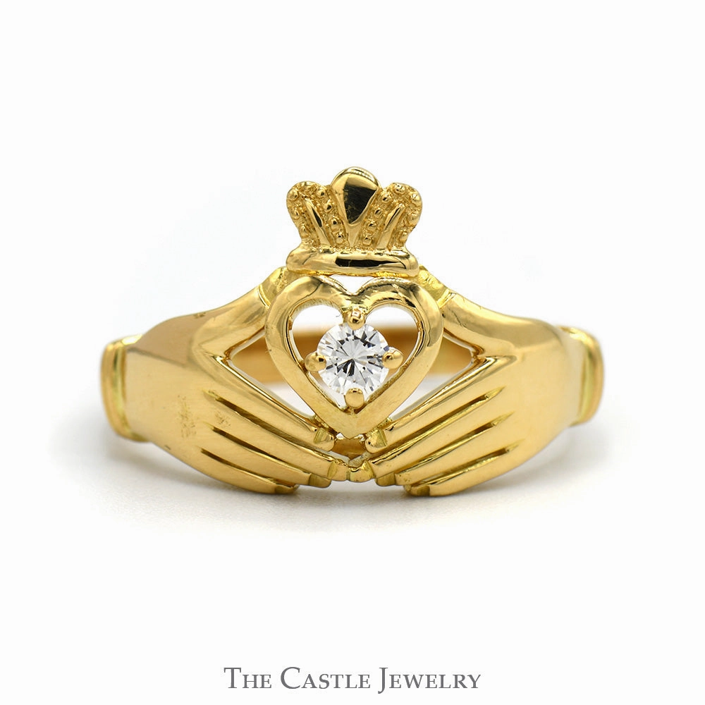 .15ct Diamond Accented Irish Claddagh Ring in 18k Yellow Gold Elite Choice