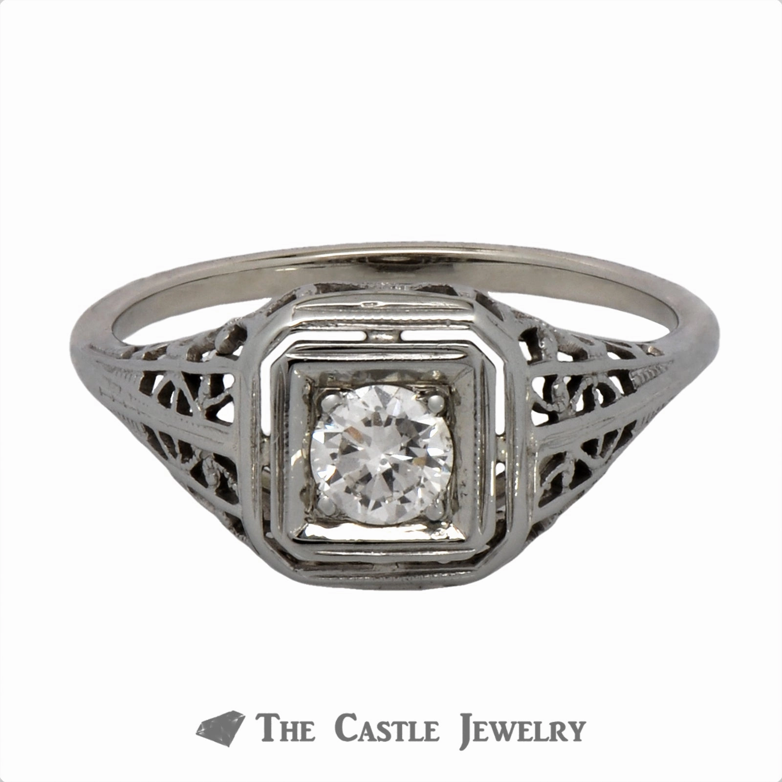 Comfortable Embellishment Classic Flow .33ct Round Diamond Solitaire Ring in Vintage Designed Mounting