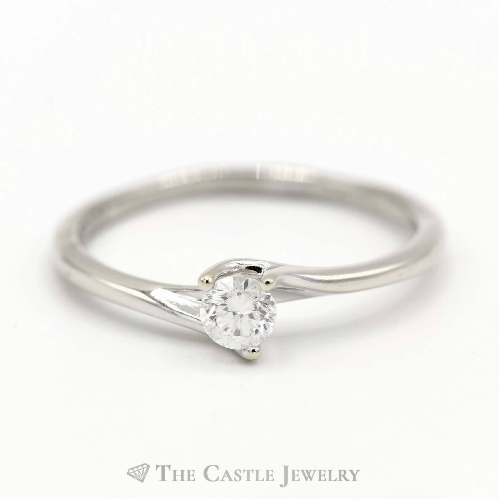 Durable Embellishment Event Piece .34ct Diamond Solitaire Ring in Twisted 3 Prong 14k White Gold Mounting