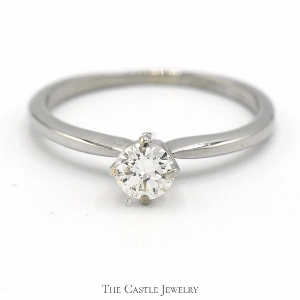 Gentle Harmony Unique Insignia .35ct Round Brilliant Cut Diamond Solitaire Engagement Ring in 18k White Gold 4 Prong Tiffany Mounting