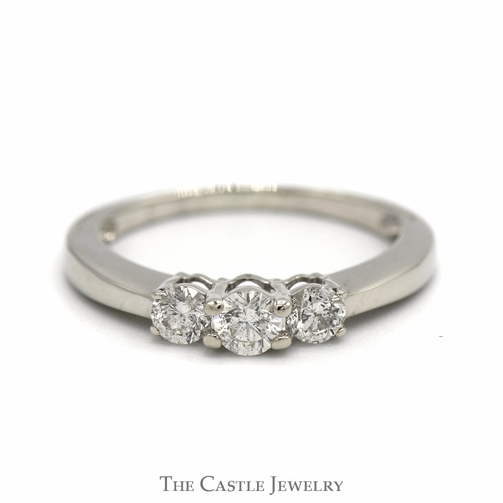 .35cttw Three Stone Diamond Engagement Ring in 14k White Gold Modern Interpretation Gentle Detail