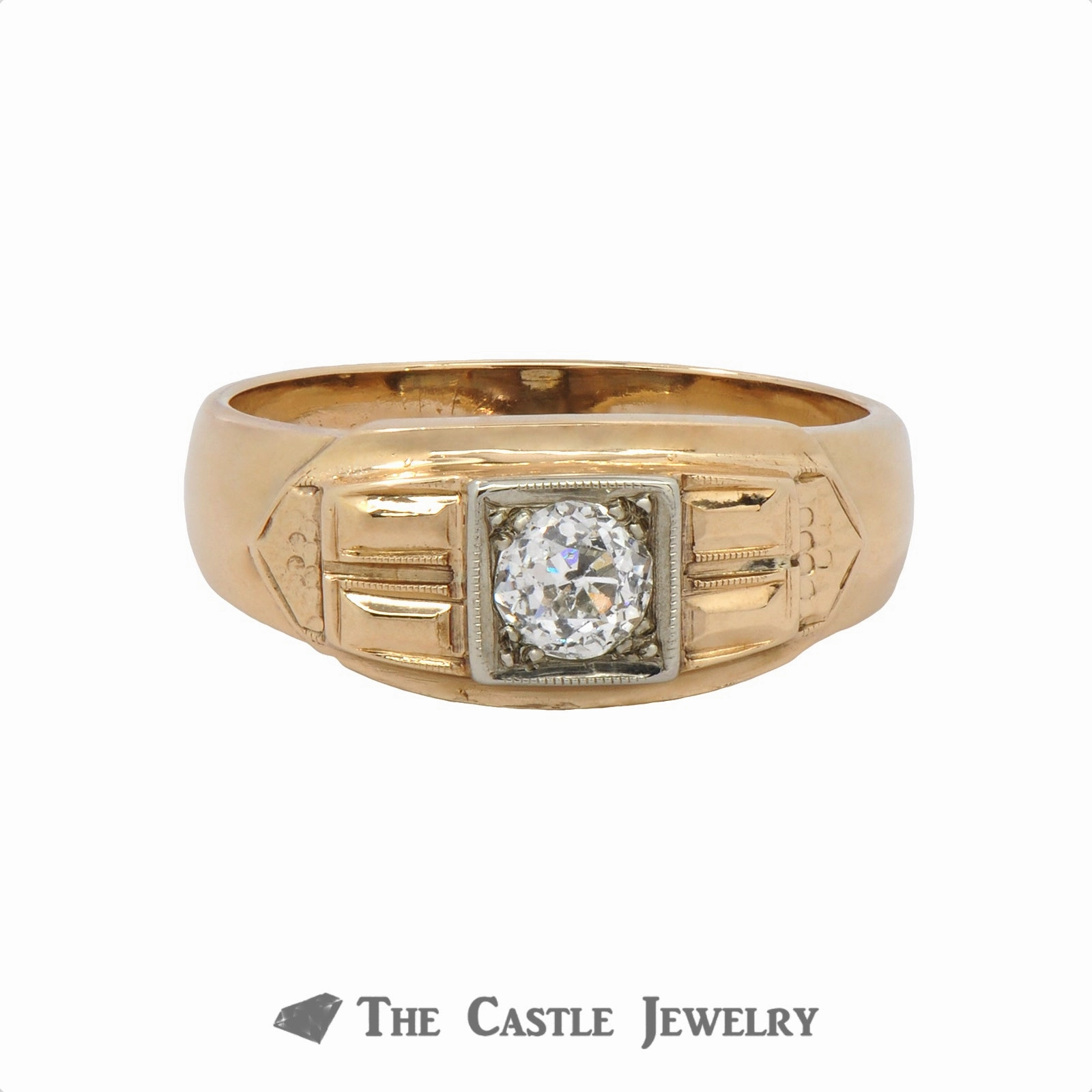 Premium Style Excellent Work .40 Carat Old European Cut Diamond Gent's Vintage Ring In 14K Yellow Gold