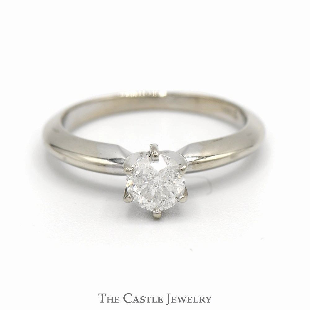 Modern Outline Budget Design .45ct Round Diamond Solitaire Engagement Ring in 14k White Gold