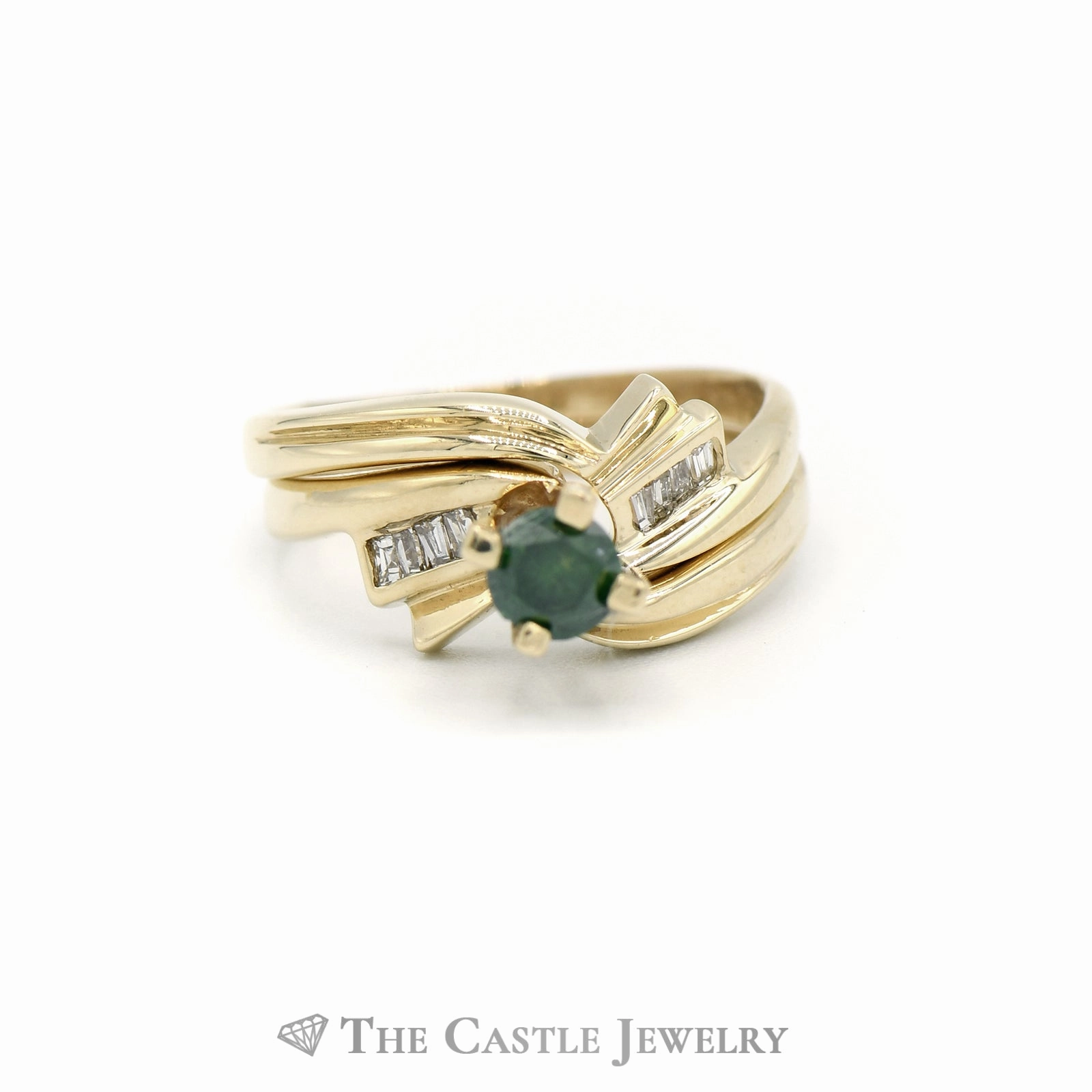Economical Accessory .50CTTW Green Diamond with Diamond Accents Bridal Set in 14KT Yellow Gold