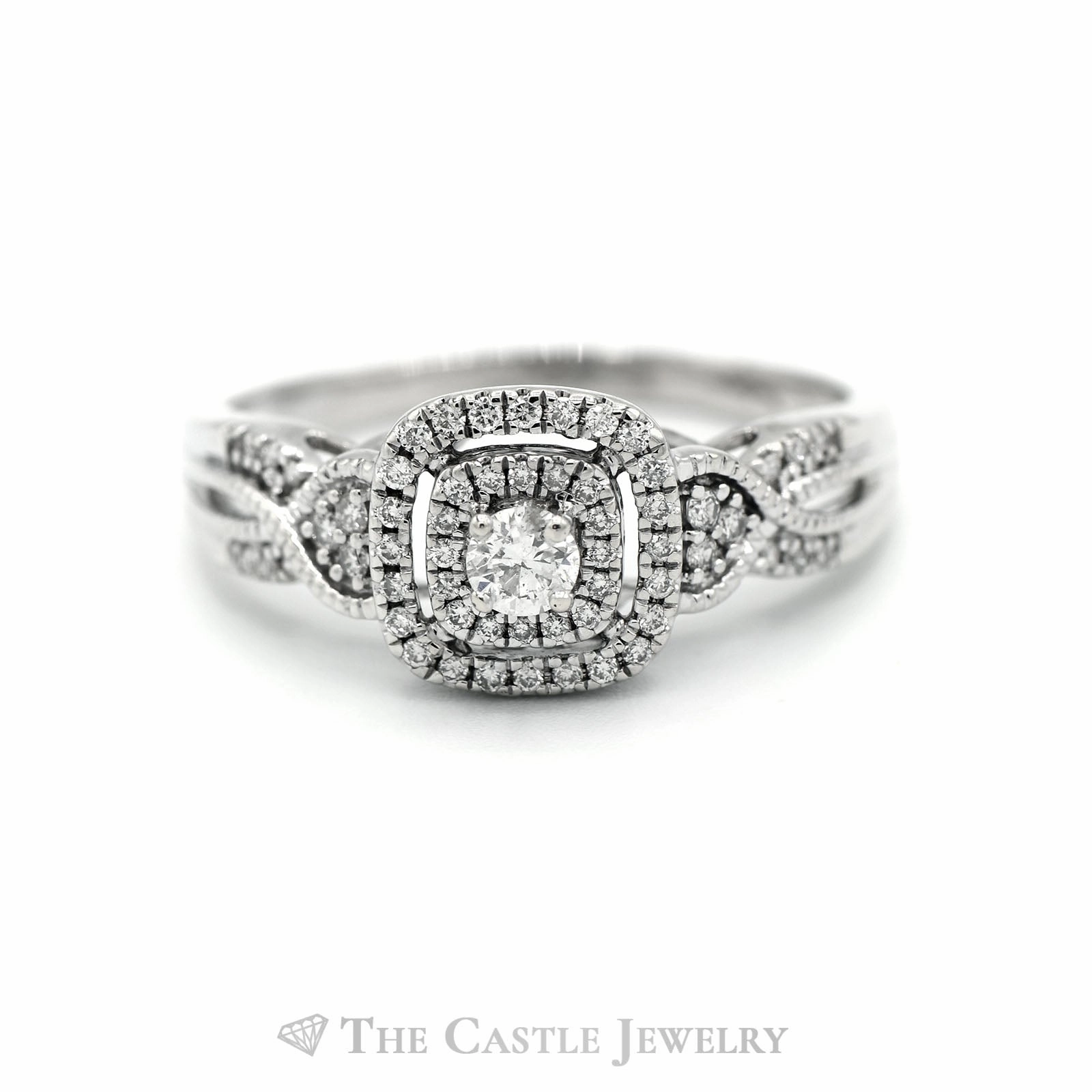 Daily Geometry Stylish Symbol .50CTTW Round Diamond Engagement Ring in 10KT White Gold