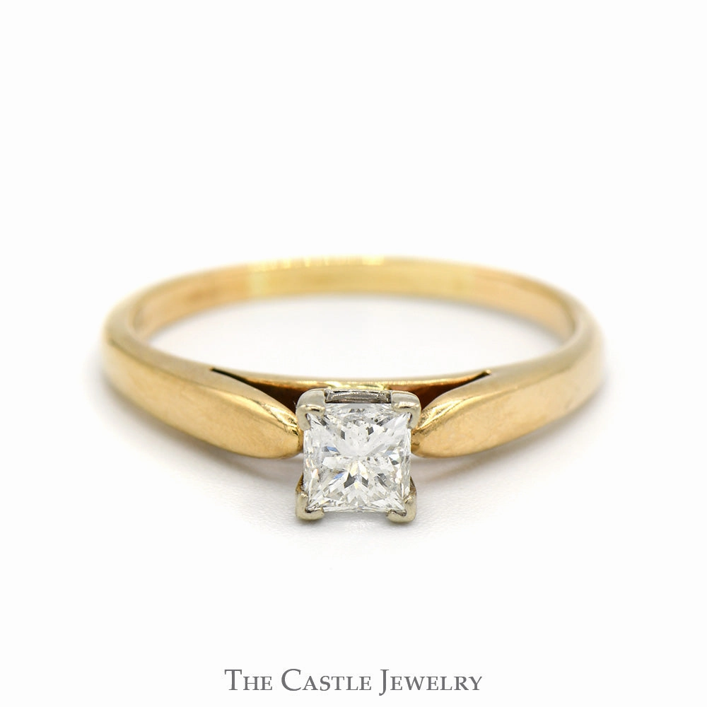 .55ct Princess Cut Diamond Solitaire Engagement Ring in 14k Yellow Gold Cathedral Mounting Solar powered Simple Trinket