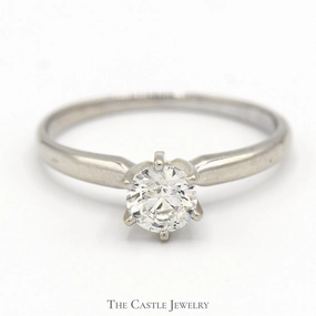 Comfortable Jewelry Daily Motion .59CT Round Cut Diamond Solitaire Engagement Ring in 14KT White Gold