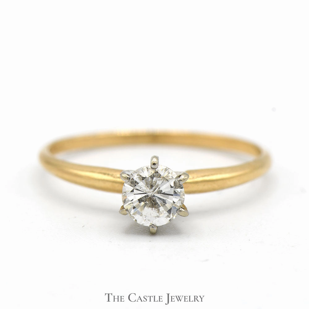 .60ct Round Diamond Solitaire Engagement Ring in 14k Yellow Gold 6 Prong Tiffany Mounting Polished Choice Exquisite Art