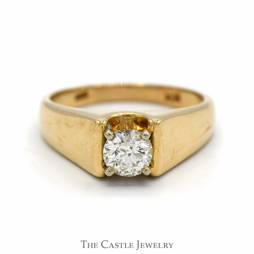 Delicate Piece .60ct Round Diamond Solitaire Engagement Ring with Polished Sides in 14k Yellow Gold