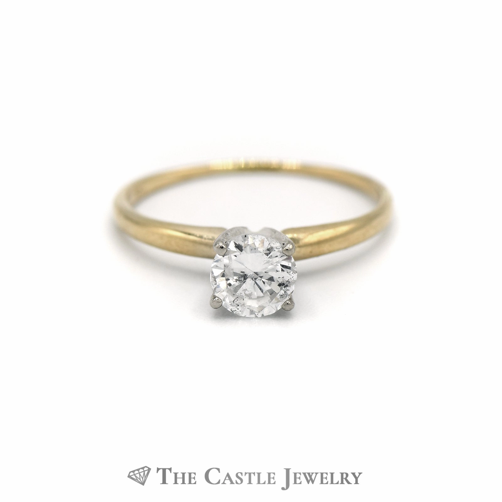 Polished Outline .65ct Round Brilliant Cut Diamond Solitaire Engagement Ring in 14k Yellow Gold