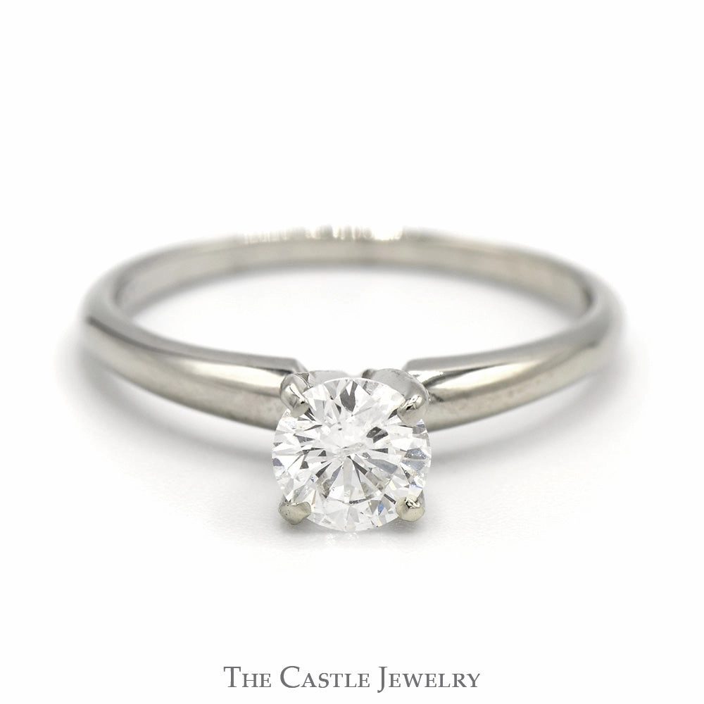 .65ct Round Diamond Solitaire Engagement Ring in 14k White Gold Tiffany Mounting Sparkling Expression Superior Art