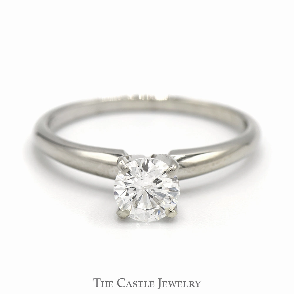 .65ct Round Diamond Solitaire Engagement Ring in 14k White Gold Tiffany Mounting Subtle Look Affordable Insignia