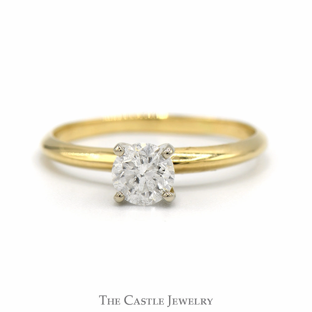 Delicate Vibe Fashionable Adornment .65ct Round Diamond Solitaire Engagement Ring in 14k Yellow Gold 4 Prong Tiffany Mounting