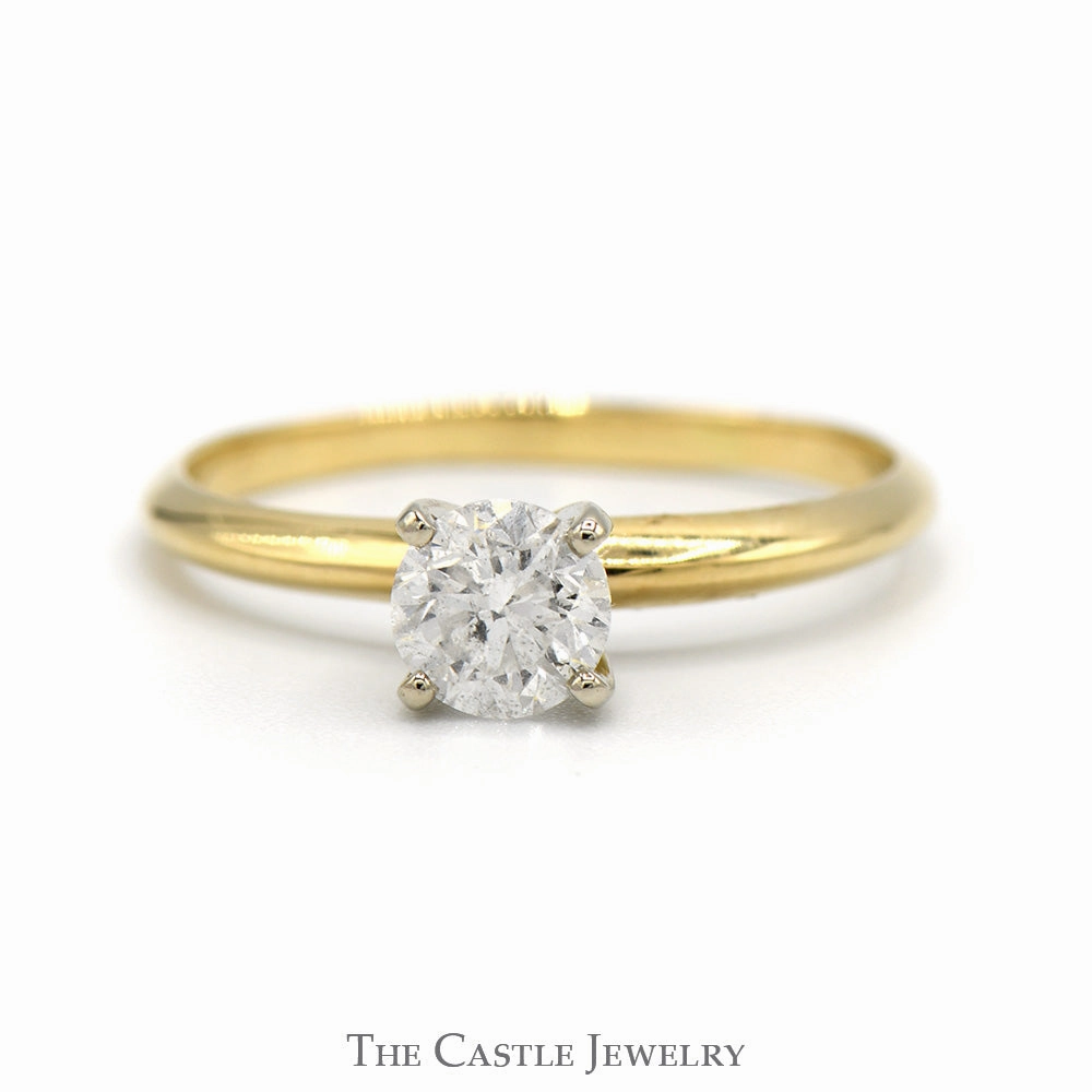 Perfect Match Practical Appearance .65ct Round Diamond Solitaire Engagement Ring in 14k Yellow Gold 4 Prong Tiffany Mounting