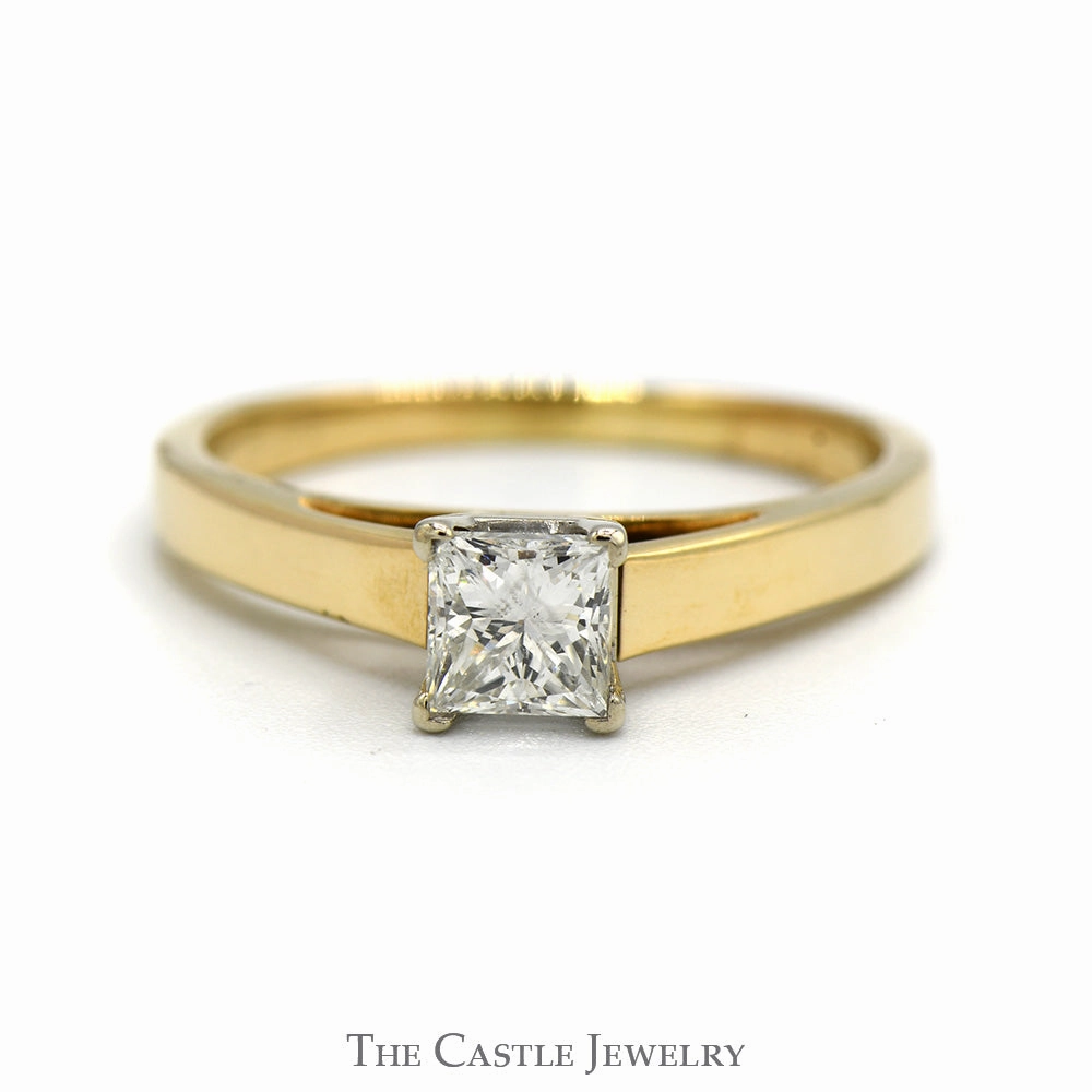 .70ct Princess Cut Diamond Solitaire Engagement Ring in 14k Yellow Gold Cathedral Mounting Sparkling Style