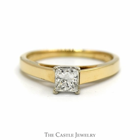 .70ct Princess Cut Diamond Solitaire Engagement Ring in 14k Yellow Gold Cathedral Mounting Sparkling Style