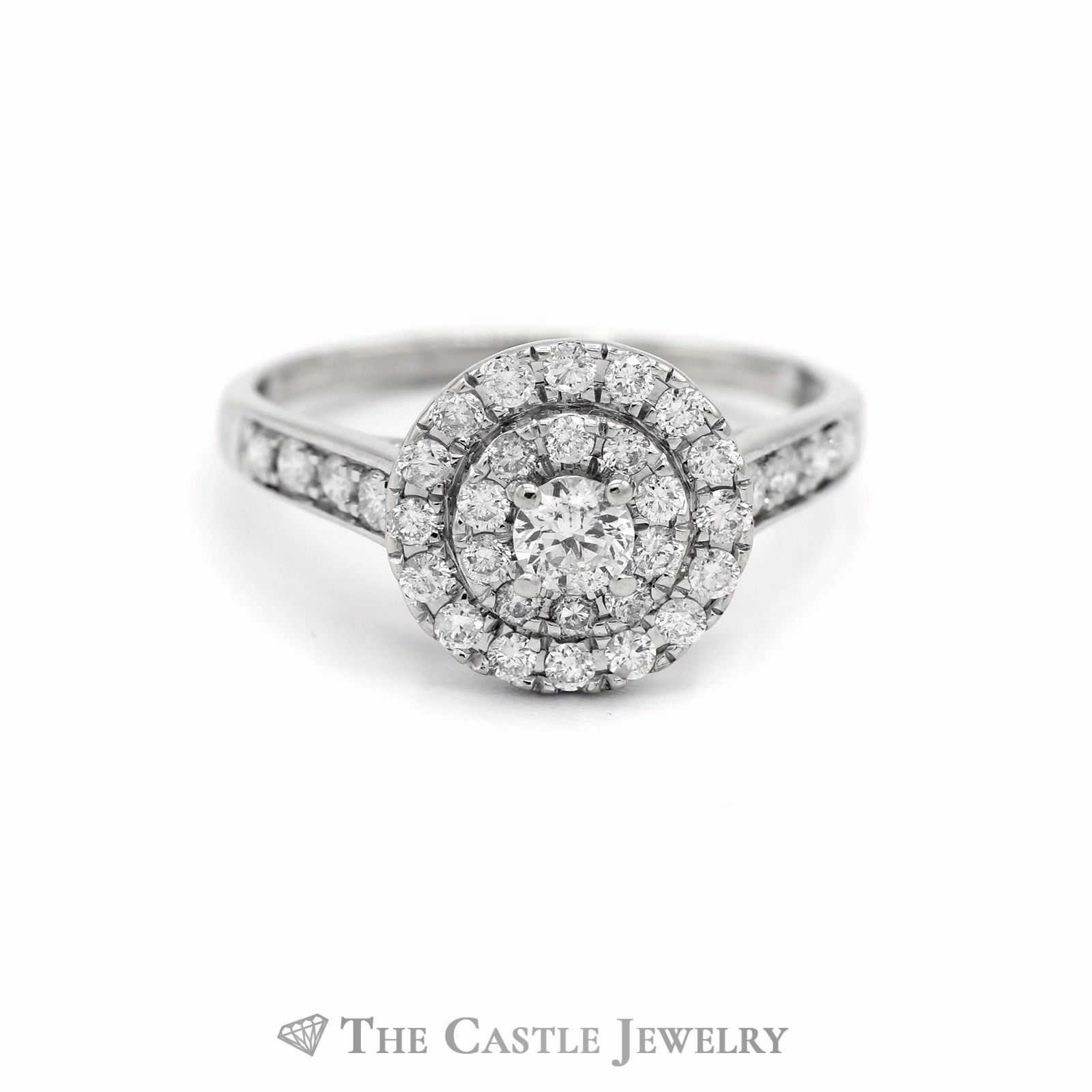 Dashing Accent Timeless Motion .70CTTW Round Diamond Bridal Ring with Round Halo in 14KT White Gold