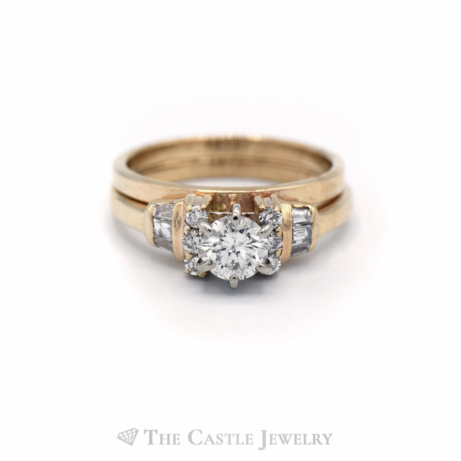Classic Craft Refined Detail .75CTTW Round Diamond Bridal Set with Baguette Accents in 14KT Yellow Gold
