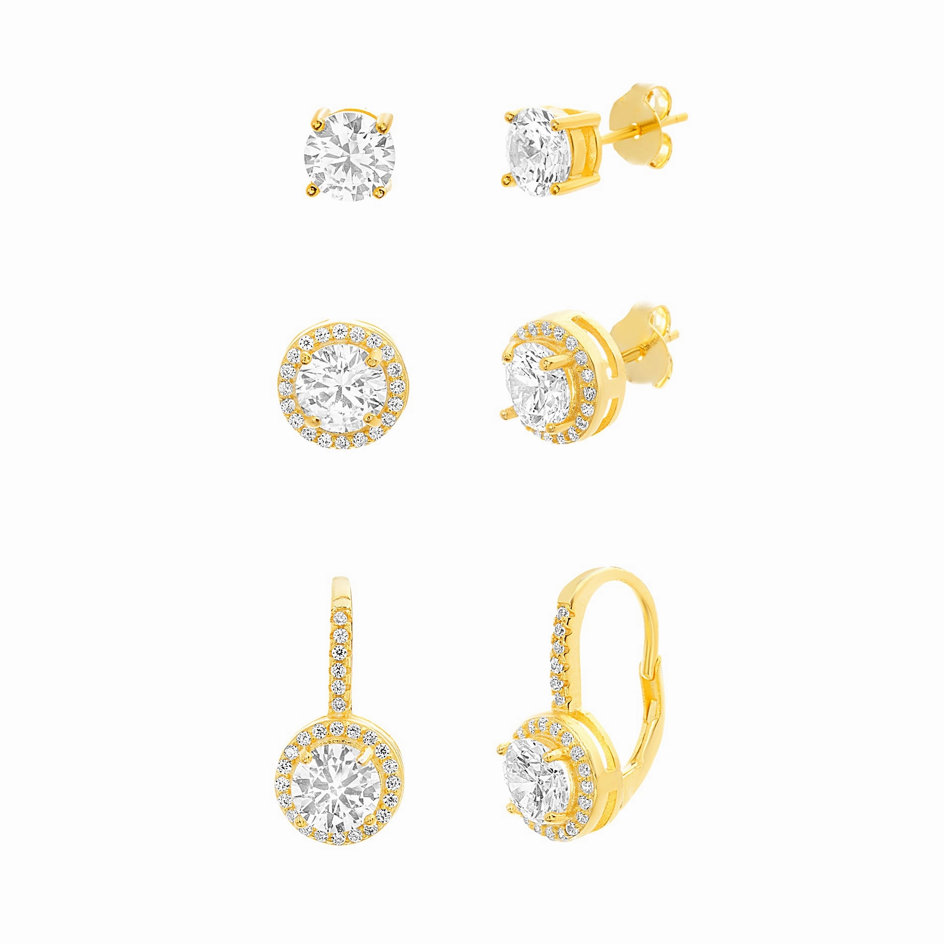 Stunning Ornament Petite Decoration ?Lesa Michele 6mm Round Cubic Zirconia Stud, Halo and Leverback 3 Pair Earring Set for Women in Sterling Silver