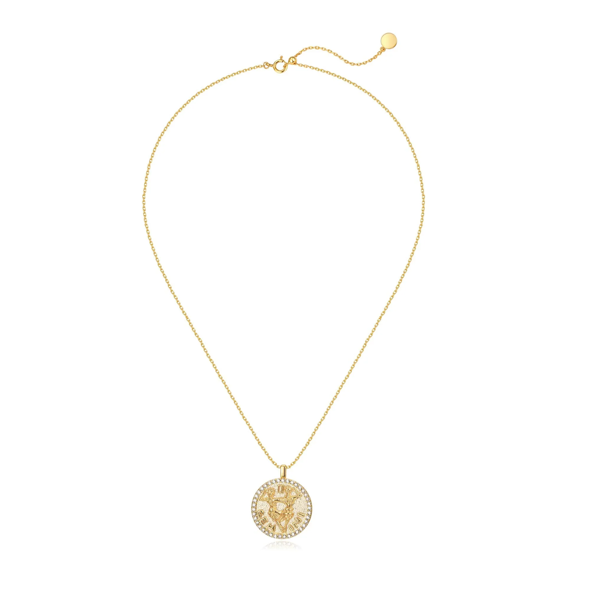 ACC PLANET Constellation Necklace Pendant 14K Gold-Plated Hammered Round Disc Engraved Zodiac Sign Pendant 16.9’’ Adjustable Dainty Necklace Gemini