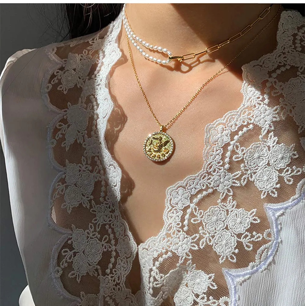 ACC PLANET Constellation Necklace Pendant 14K Gold-Plated Hammered Round Disc Engraved Zodiac Sign Pendant 16.9’’ Adjustable Dainty Necklace Gemini