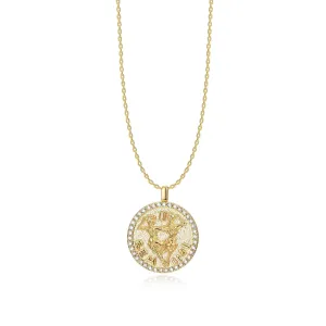 ACC PLANET Constellation Necklace Pendant 14K Gold-Plated Hammered Round Disc Engraved Zodiac Sign Pendant 16.9’’ Adjustable Dainty Necklace Gemini