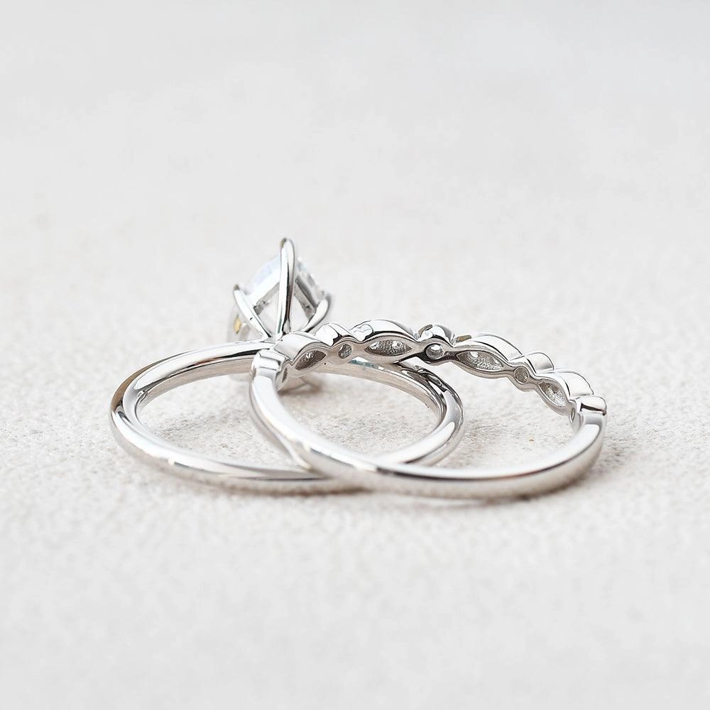 1.3ct Pear Shaped Moissanite Solitaire Ring Set 2pcs Refined Vibe